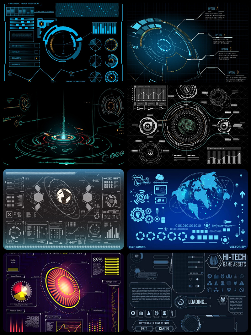 图片[4]-未来高科技科幻技术赛博朋克机械HUD操作系统界面AI矢量背景素材-设计猿