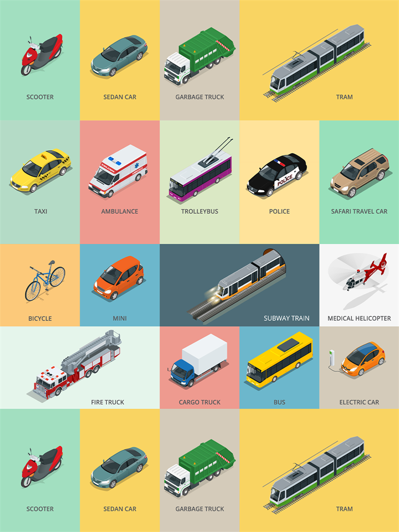 图片[4]-卡通扁平化交通运输工具货车客车汽车摩托自行车AI矢量图标素材-设计猿