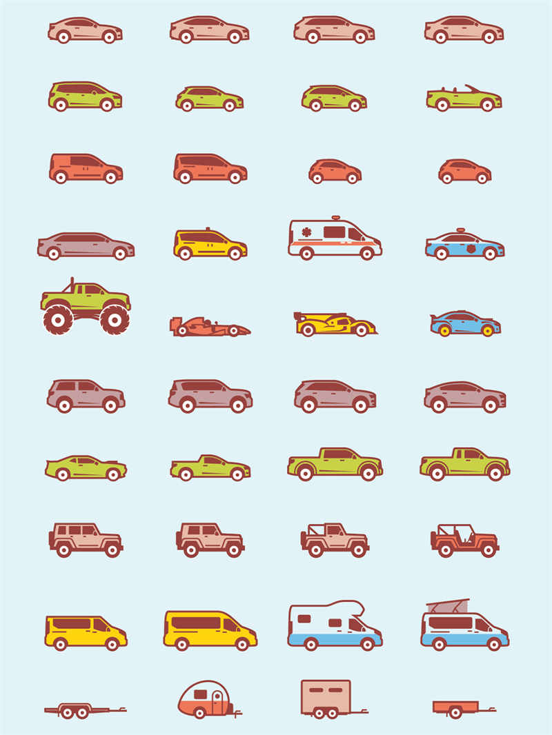 图片[5]-卡通扁平化交通运输工具货车客车汽车摩托自行车AI矢量图标素材-设计猿