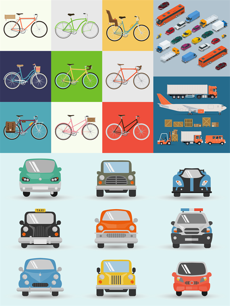 图片[6]-卡通扁平化交通运输工具货车客车汽车摩托自行车AI矢量图标素材-设计猿