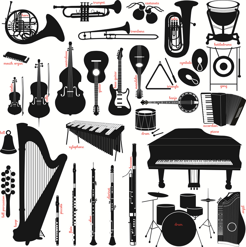 图片[1]-扁平化乐器剪影标志LOGO钢琴吉他音乐ICONS图案AI矢量设计素材-设计猿