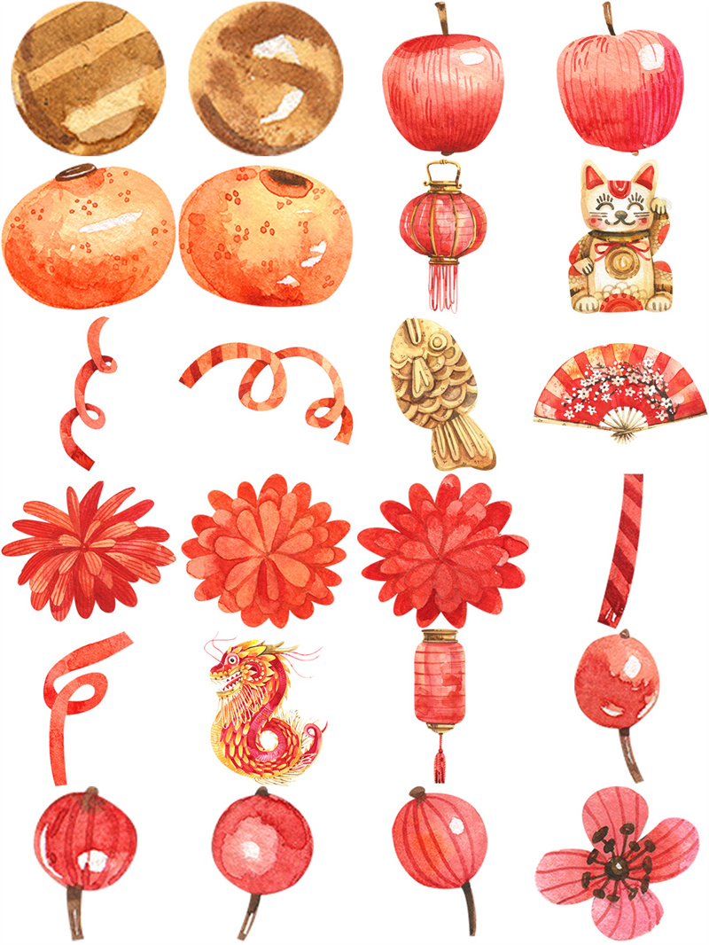 图片[3]-水彩年味春节剪切插画新年喜庆灯笼过节日元素PNG免抠设计素材-设计猿