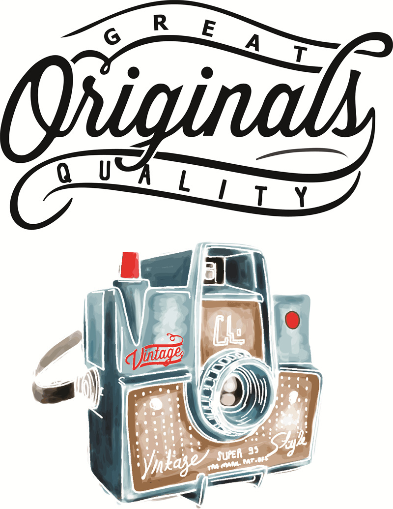 图片[1]-复古照相机照相馆彩色插画图案AI矢量水彩风格设计后期制作素材-设计猿