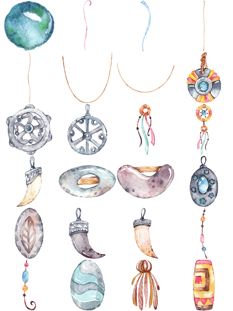 图片[1]-手绘水彩彩色护身符花环羽毛部落民族图案婚礼贺卡片PNG免扣素材-设计猿