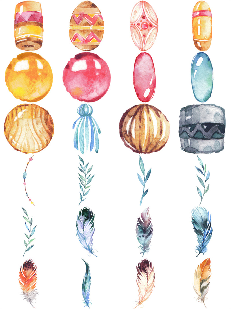 图片[2]-手绘水彩彩色护身符花环羽毛部落民族图案婚礼贺卡片PNG免扣素材-设计猿
