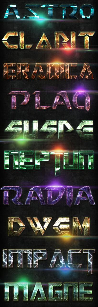 图片[1]-科技科幻风格特效效果字体金属样式质感一键生成彩色3D金属字样式-设计猿