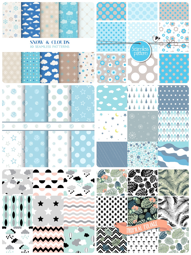 图片[1]-唯美清新和风星星花朵条纹无缝平铺背景包装图案印刷AI矢量图素材-设计猿