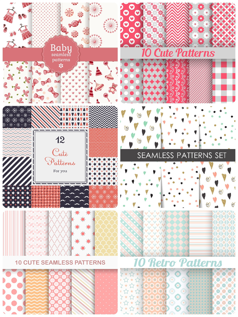 图片[2]-唯美清新和风星星花朵条纹无缝平铺背景包装图案印刷AI矢量图素材-设计猿