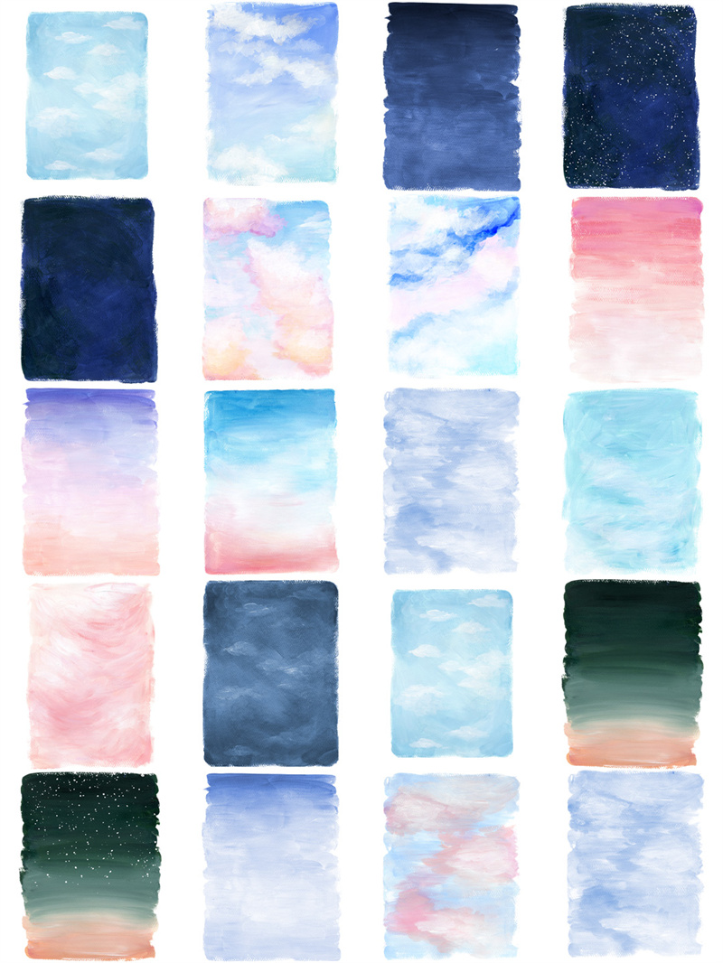 图片[1]-小清新唯美水彩丙烯画蓝天天空椰树背景插画设计素材PNG免抠元素-设计猿