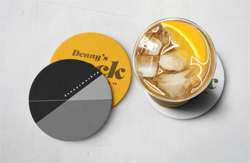 图片[3]-企业形象展示圆形玻璃杯隔热垫杯垫PSD智能贴图文创样机模板素材-设计猿