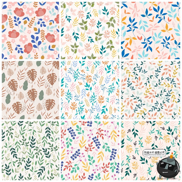 图片[1]-简约小清新植物花卉叶子碎花插画平铺无缝装饰图案AI矢量JPG素材-设计猿