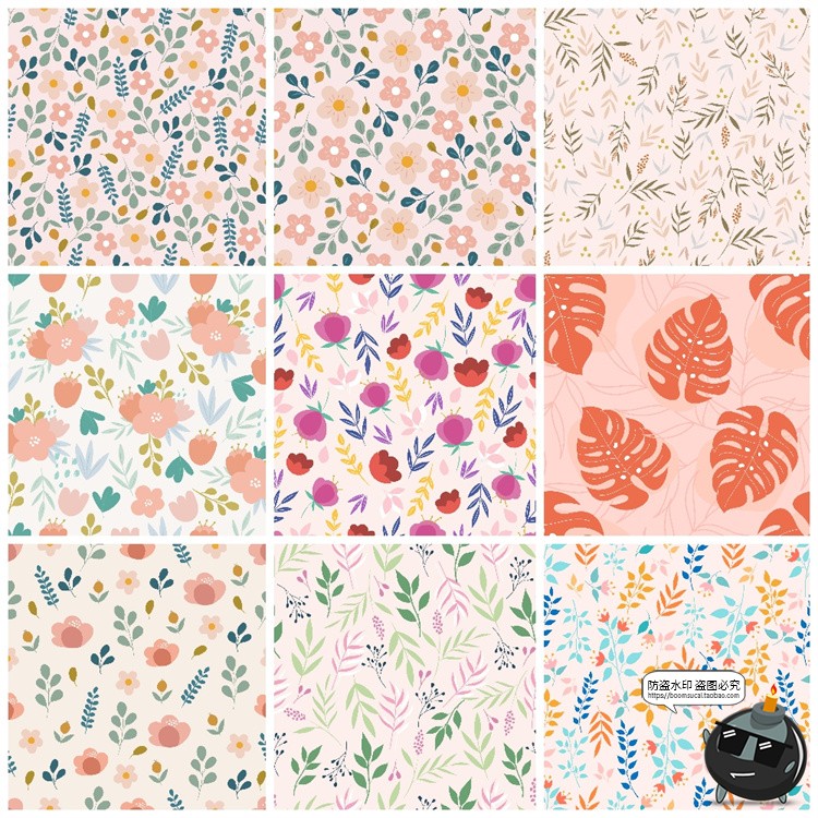 图片[2]-简约小清新植物花卉叶子碎花插画平铺无缝装饰图案AI矢量JPG素材-设计猿