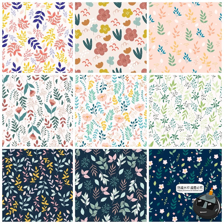 图片[3]-简约小清新植物花卉叶子碎花插画平铺无缝装饰图案AI矢量JPG素材-设计猿