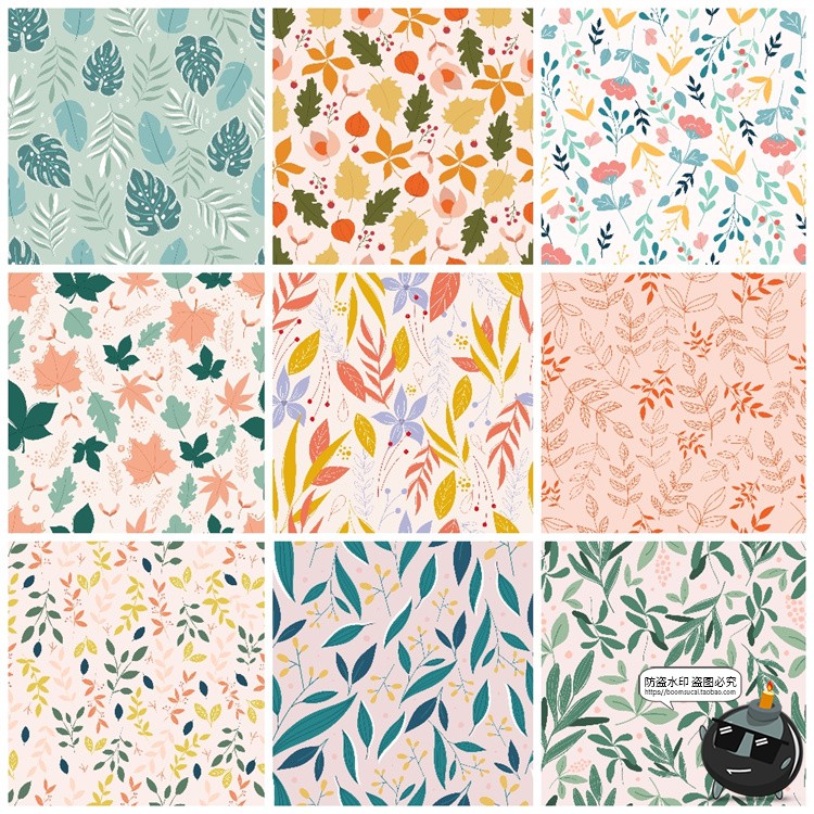 图片[4]-简约小清新植物花卉叶子碎花插画平铺无缝装饰图案AI矢量JPG素材-设计猿
