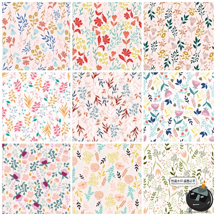 图片[5]-简约小清新植物花卉叶子碎花插画平铺无缝装饰图案AI矢量JPG素材-设计猿