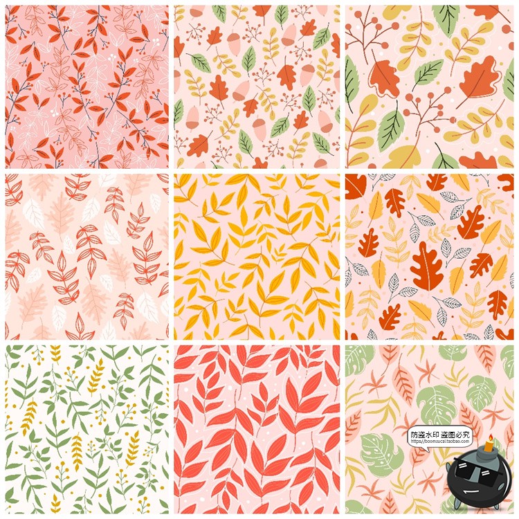 图片[6]-简约小清新植物花卉叶子碎花插画平铺无缝装饰图案AI矢量JPG素材-设计猿
