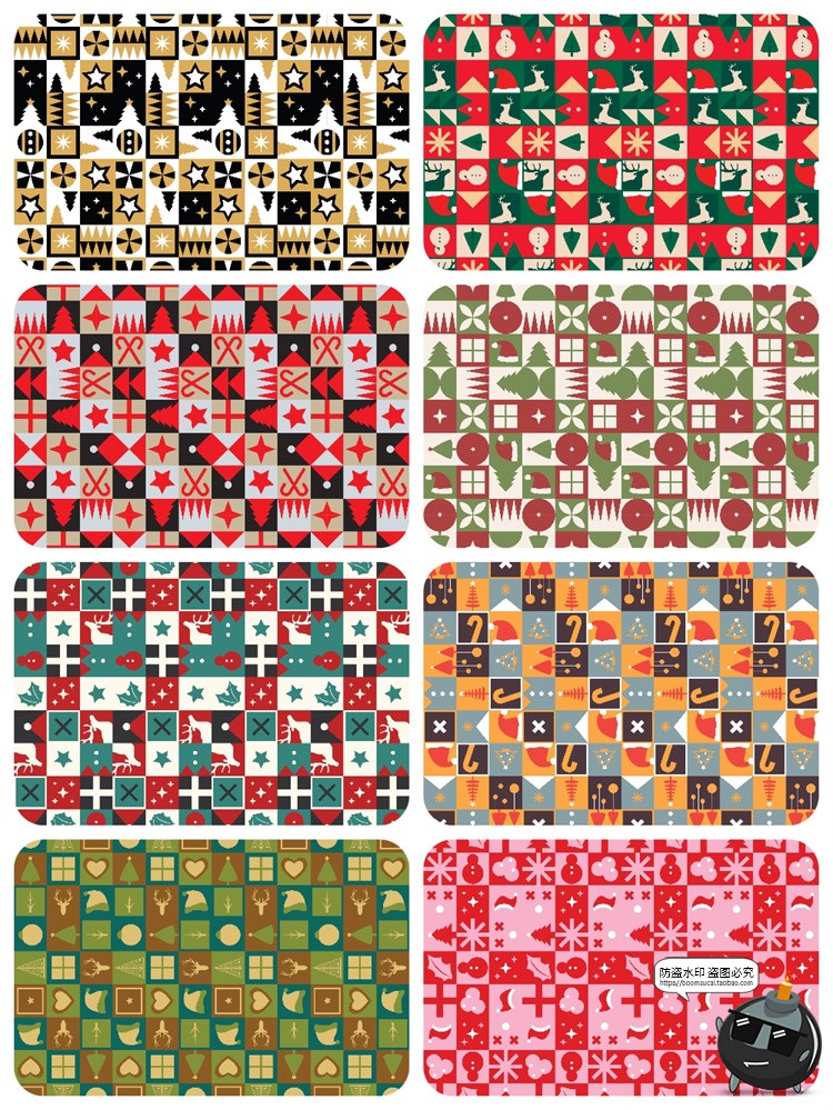 图片[1]-圣诞节雪花驯鹿圣诞树无缝连续装饰图案背景底纹AI矢量图JPG素材-设计猿