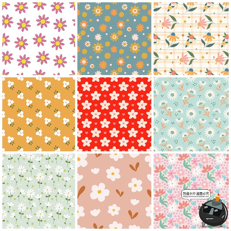 图片[2]-手绘森系春天花卉小花碎花插画无缝图案底纹背景AI矢量JPG素材图-设计猿