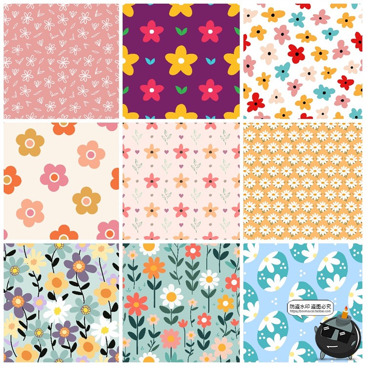 图片[3]-手绘森系春天花卉小花碎花插画无缝图案底纹背景AI矢量JPG素材图-设计猿