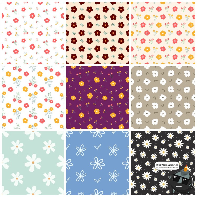 图片[5]-手绘森系春天花卉小花碎花插画无缝图案底纹背景AI矢量JPG素材图-设计猿