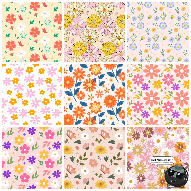 图片[7]-手绘森系春天花卉小花碎花插画无缝图案底纹背景AI矢量JPG素材图-设计猿