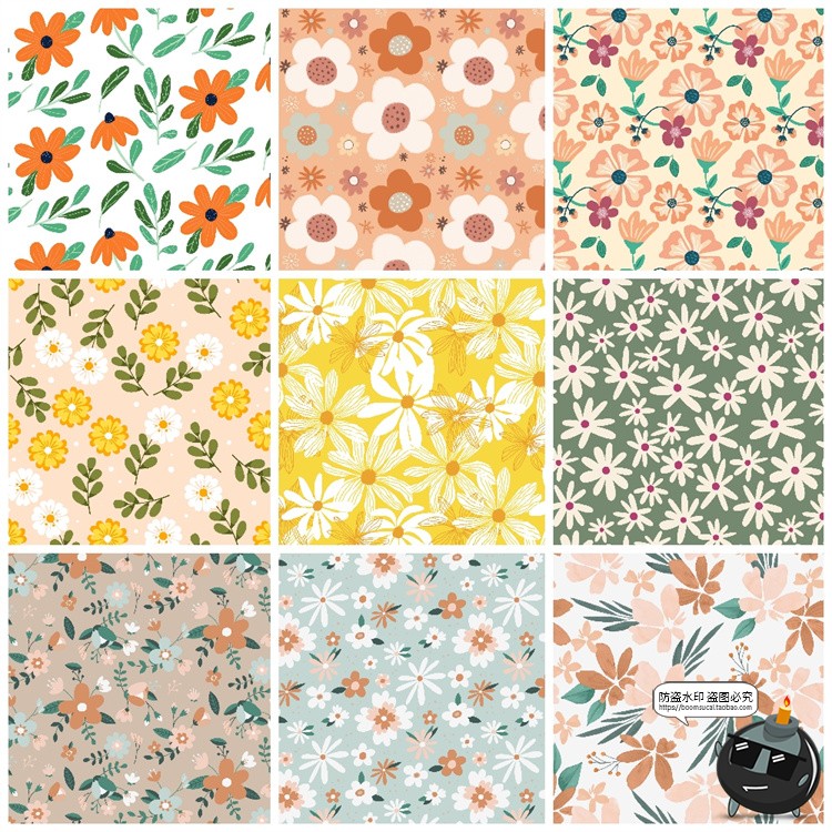 图片[8]-手绘森系春天花卉小花碎花插画无缝图案底纹背景AI矢量JPG素材图-设计猿