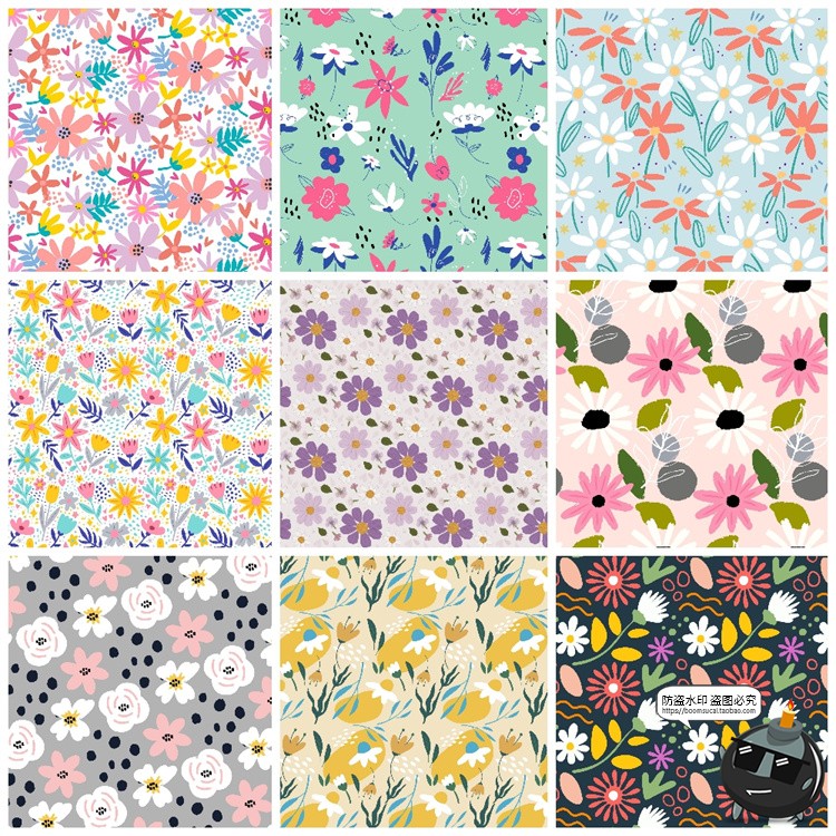 图片[9]-手绘森系春天花卉小花碎花插画无缝图案底纹背景AI矢量JPG素材图-设计猿