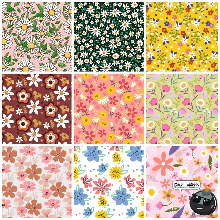 图片[10]-手绘森系春天花卉小花碎花插画无缝图案底纹背景AI矢量JPG素材图-设计猿