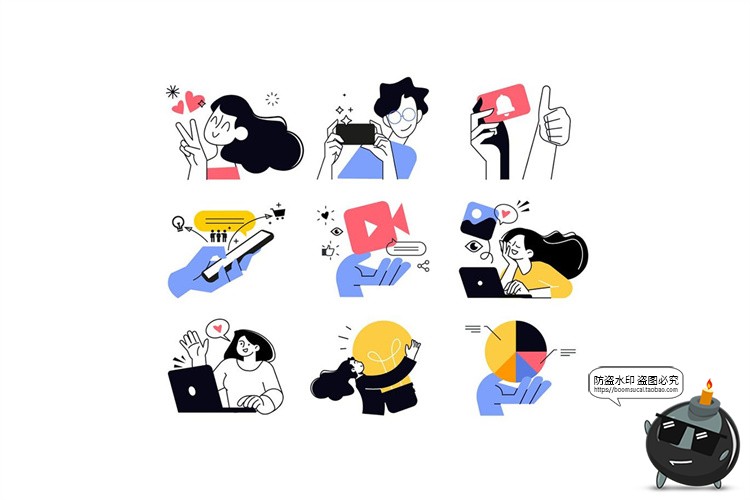 图片[2]-手绘人物社交电商营销商务办公场景扁平化演示插图插画AI矢量素材-设计猿