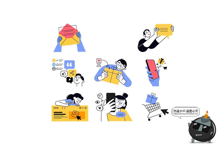 图片[3]-手绘人物社交电商营销商务办公场景扁平化演示插图插画AI矢量素材-设计猿