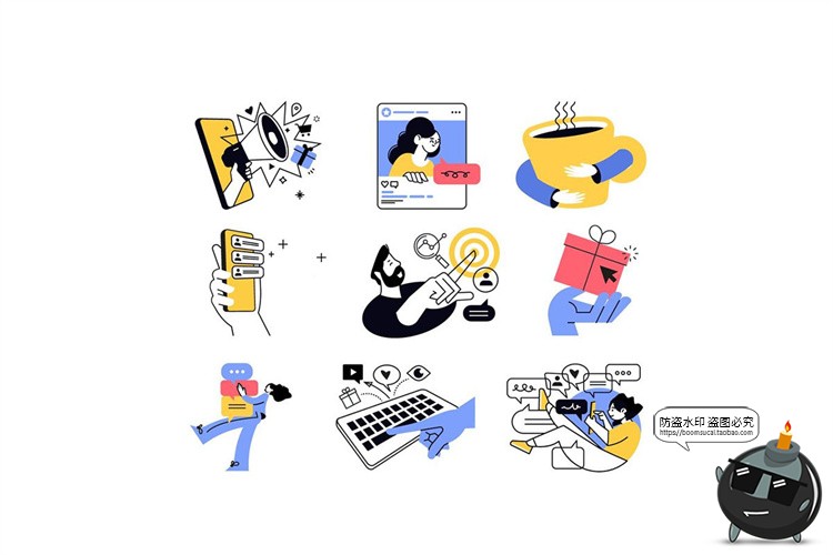 图片[4]-手绘人物社交电商营销商务办公场景扁平化演示插图插画AI矢量素材-设计猿