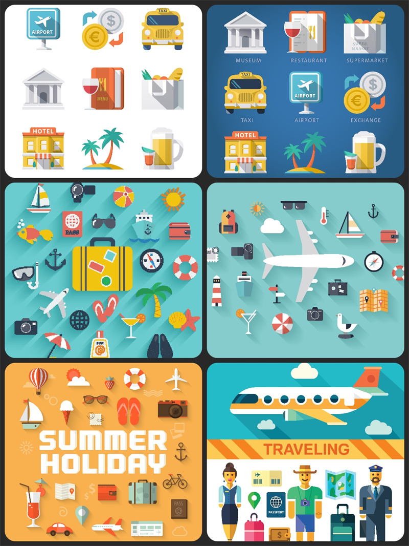 图片[1]-扁平化旅游建筑自然风景城市游乐园图案插画装饰AI矢量设计素材-设计猿