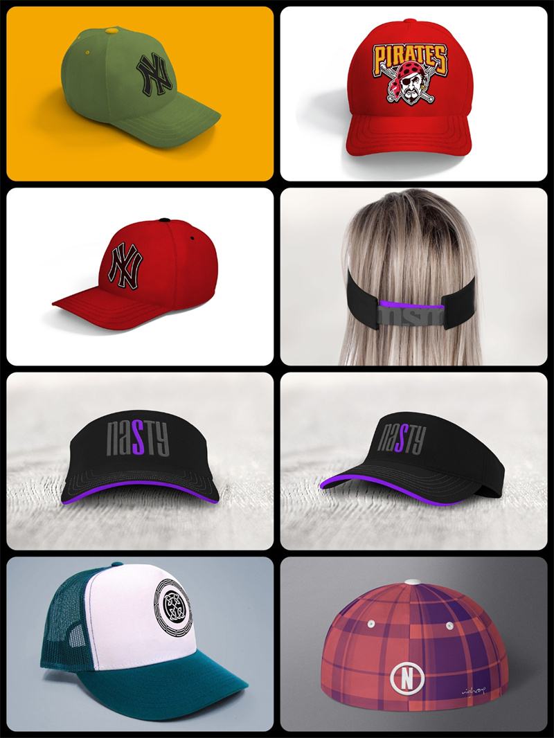 图片[2]-遮阳帽子鸭舌帽街头样机VI设计模板标志效果PSD智能图层贴图素材-设计猿