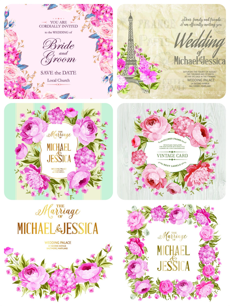 图片[1]-唯美粉嫩花卉花环婚礼请帖邀请函元素卡片海报背景AI矢量图片素材-设计猿