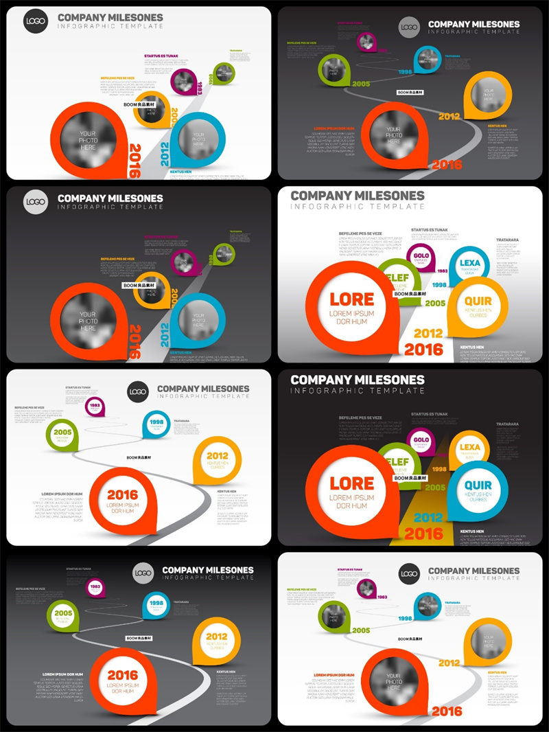 图片[1]-扁平时间进度时间轴商务发展图信息图表里程碑AI矢量插画海报素材-设计猿