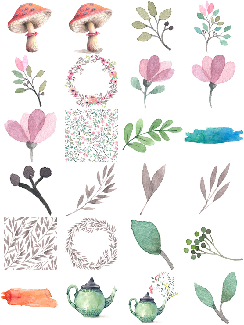 图片[1]-唯美森系手绘动物大象花环卡片手账LOGO标志PSD+PNG免抠设计素材-设计猿