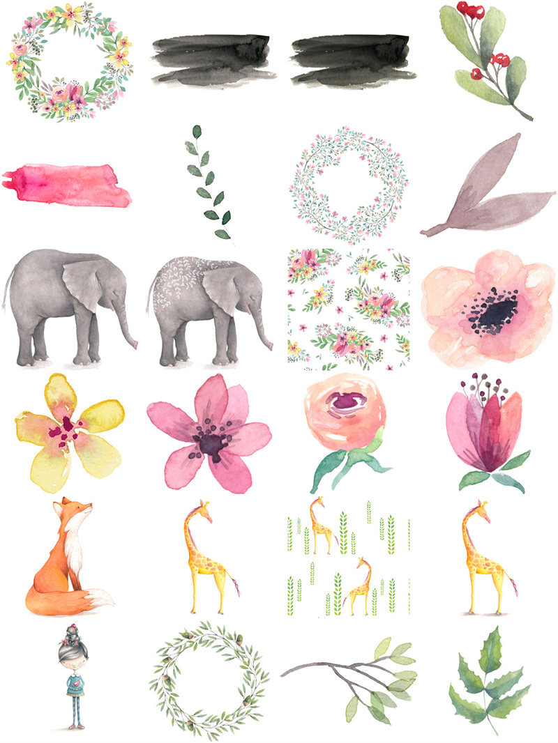 图片[2]-唯美森系手绘动物大象花环卡片手账LOGO标志PSD+PNG免抠设计素材-设计猿