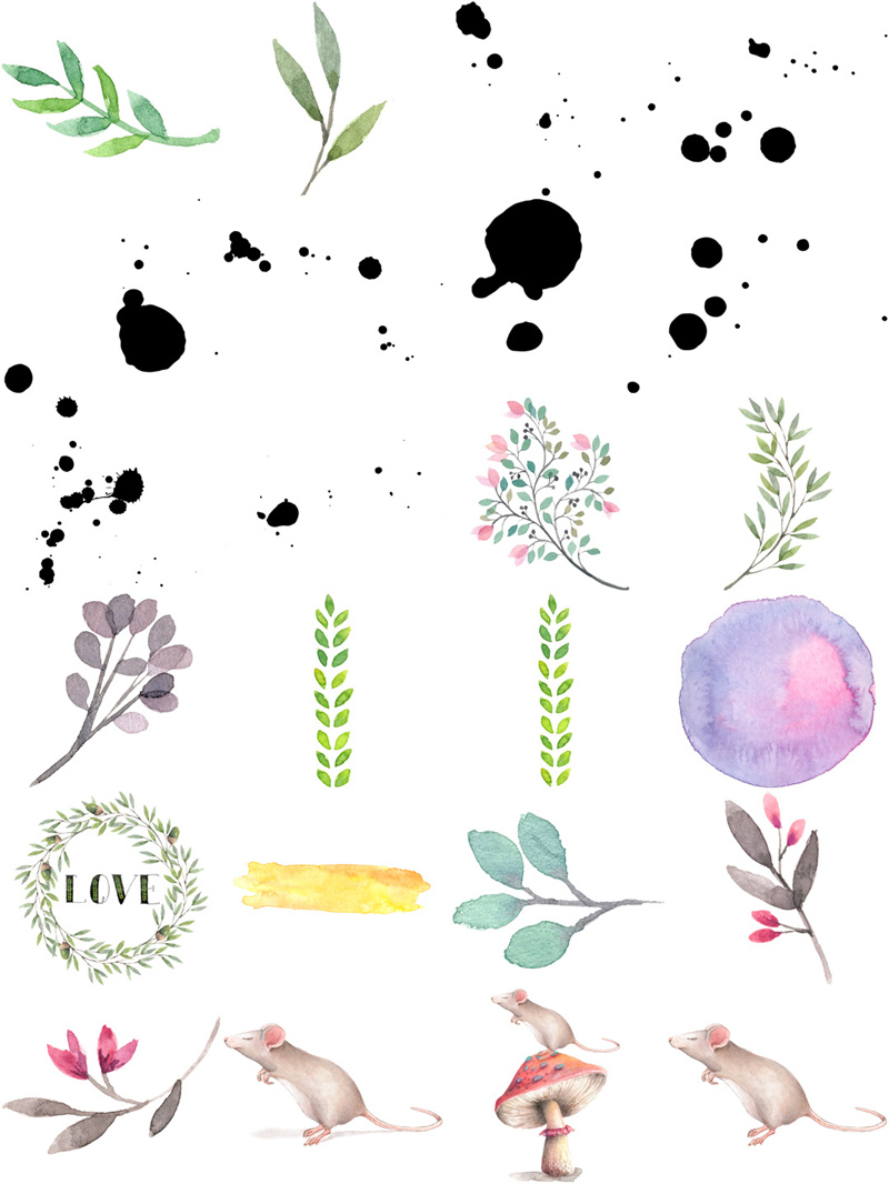 图片[3]-唯美森系手绘动物大象花环卡片手账LOGO标志PSD+PNG免抠设计素材-设计猿