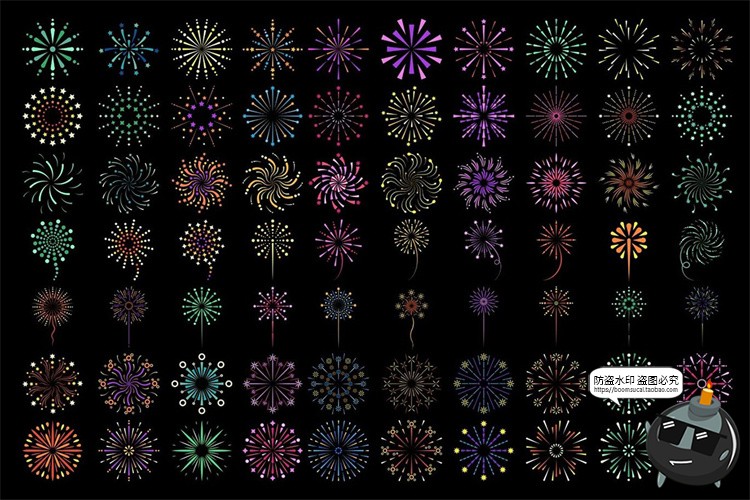图片[2]-烟花爆竹焰火节日派对万花筒星光烟火平面图案AI矢量PNG免抠素材-设计猿