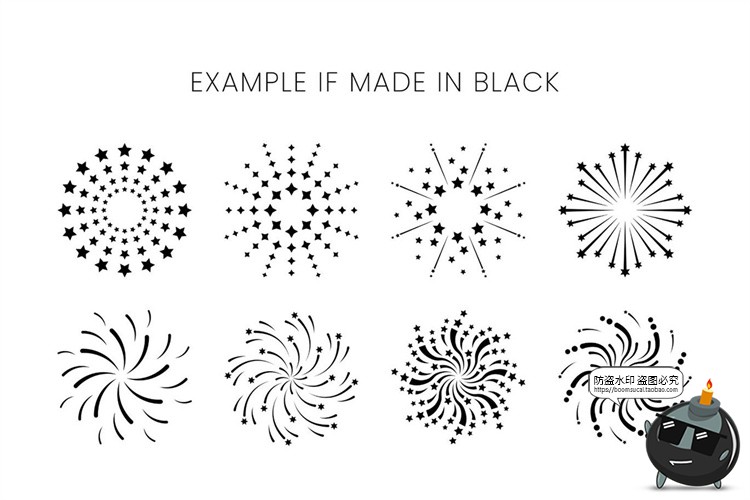 图片[3]-烟花爆竹焰火节日派对万花筒星光烟火平面图案AI矢量PNG免抠素材-设计猿