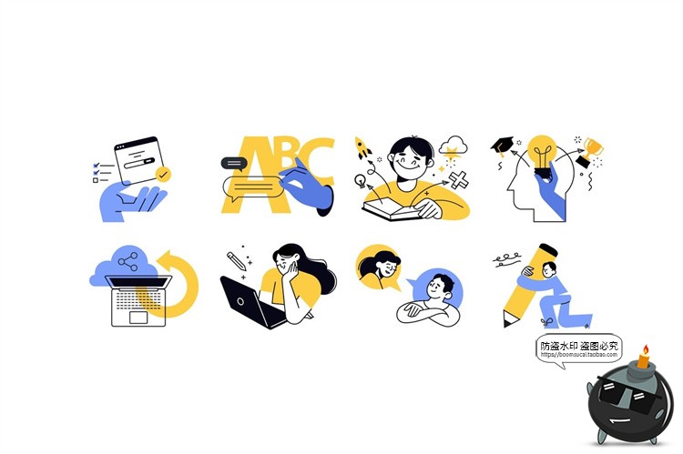 图片[2]-教育学习读书思考课程场景APP UI插图插画配图AI矢量PNG免抠素材-设计猿