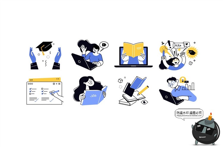 图片[3]-教育学习读书思考课程场景APP UI插图插画配图AI矢量PNG免抠素材-设计猿