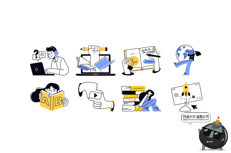 图片[4]-教育学习读书思考课程场景APP UI插图插画配图AI矢量PNG免抠素材-设计猿