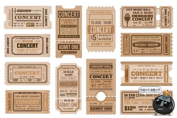 图片[2]-复古欧式小票票据门票手帐拼贴贴纸装饰PNG免抠图片剪贴画素材图-设计猿