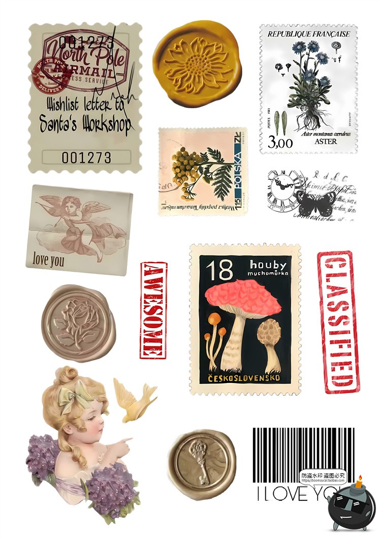 图片[1]-欧美复古标签便签纸片电子手帐拼贴装饰元素PNG免抠图片饭圈素材-设计猿