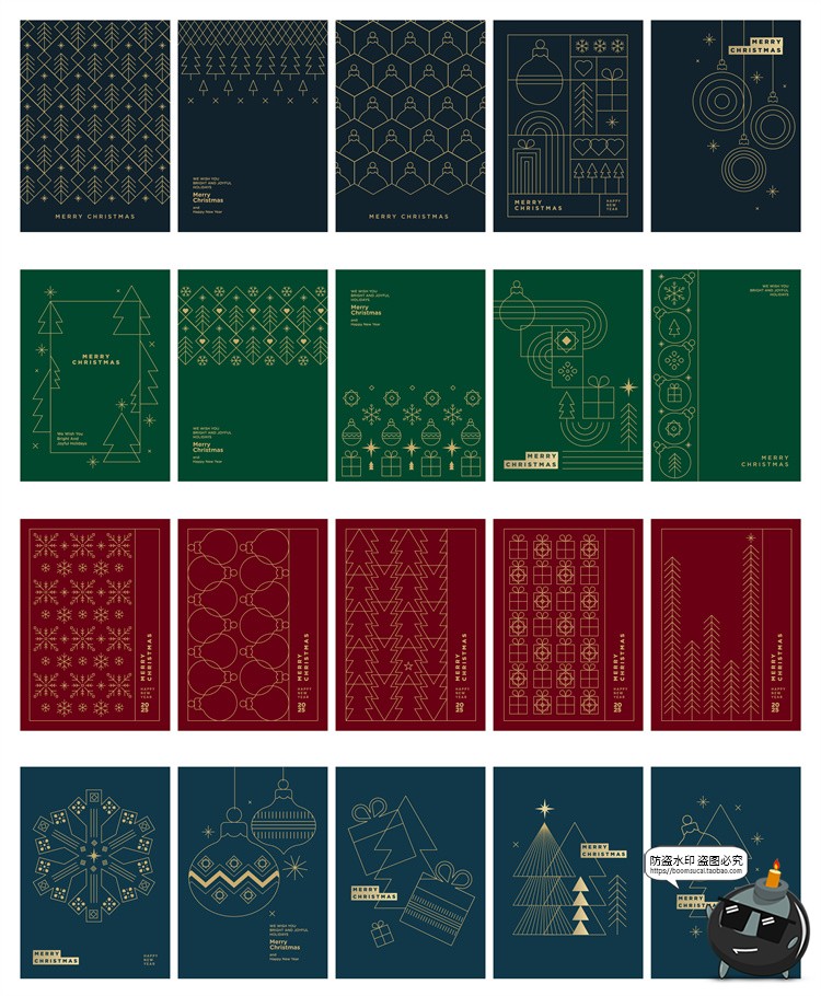 图片[2]-极简抽象线条几何艺术装饰圣诞节新年贺卡线稿封面海报AI矢量素材-设计猿