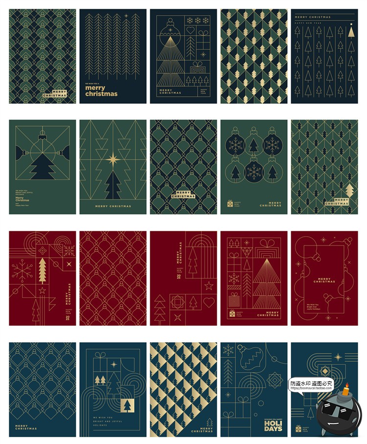 图片[3]-极简抽象线条几何艺术装饰圣诞节新年贺卡线稿封面海报AI矢量素材-设计猿