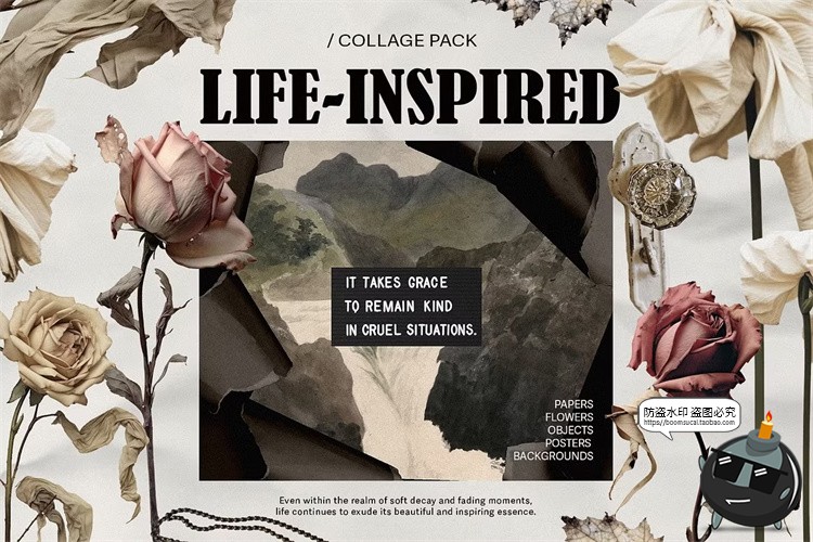 图片[1]-优雅复古时尚植物花卉生活美学抽象艺术混合拼贴PNG免抠图片素材-设计猿