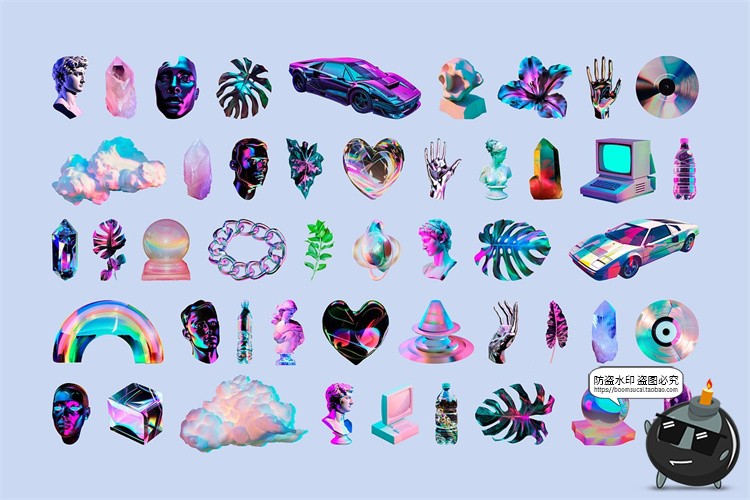 图片[4]-抽象潮流科幻蒸汽波霓虹赛博朋克艺术PNG免抠拼贴图片PSD模板素材-设计猿