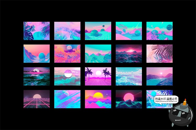 图片[5]-抽象潮流科幻蒸汽波霓虹赛博朋克艺术PNG免抠拼贴图片PSD模板素材-设计猿